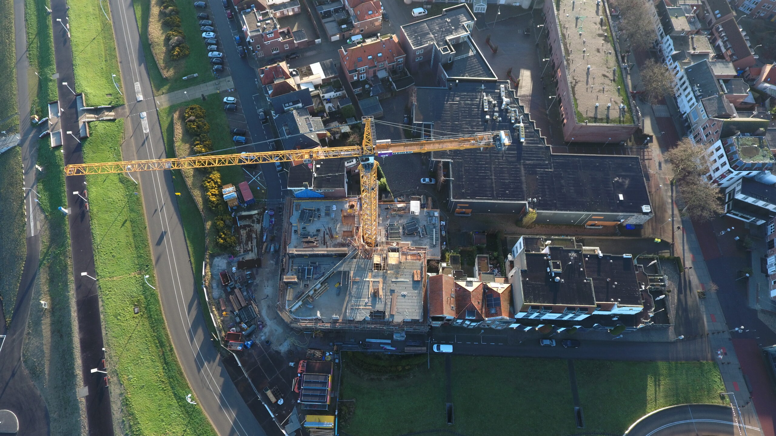 Luchtfoto van bouw nieuwe appartementen in Terneuzen door H4A Bouw
