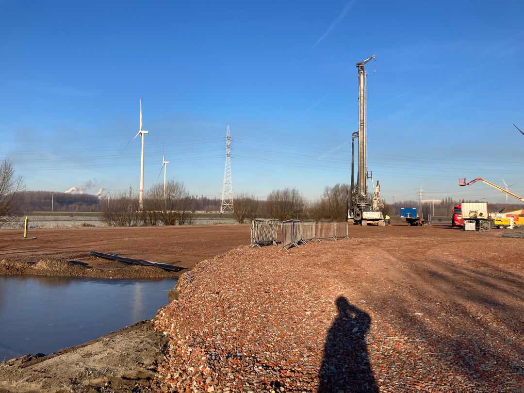 H4A Windenergie maakt een fundering voor een windmolen bij Windpark Wachtebeke